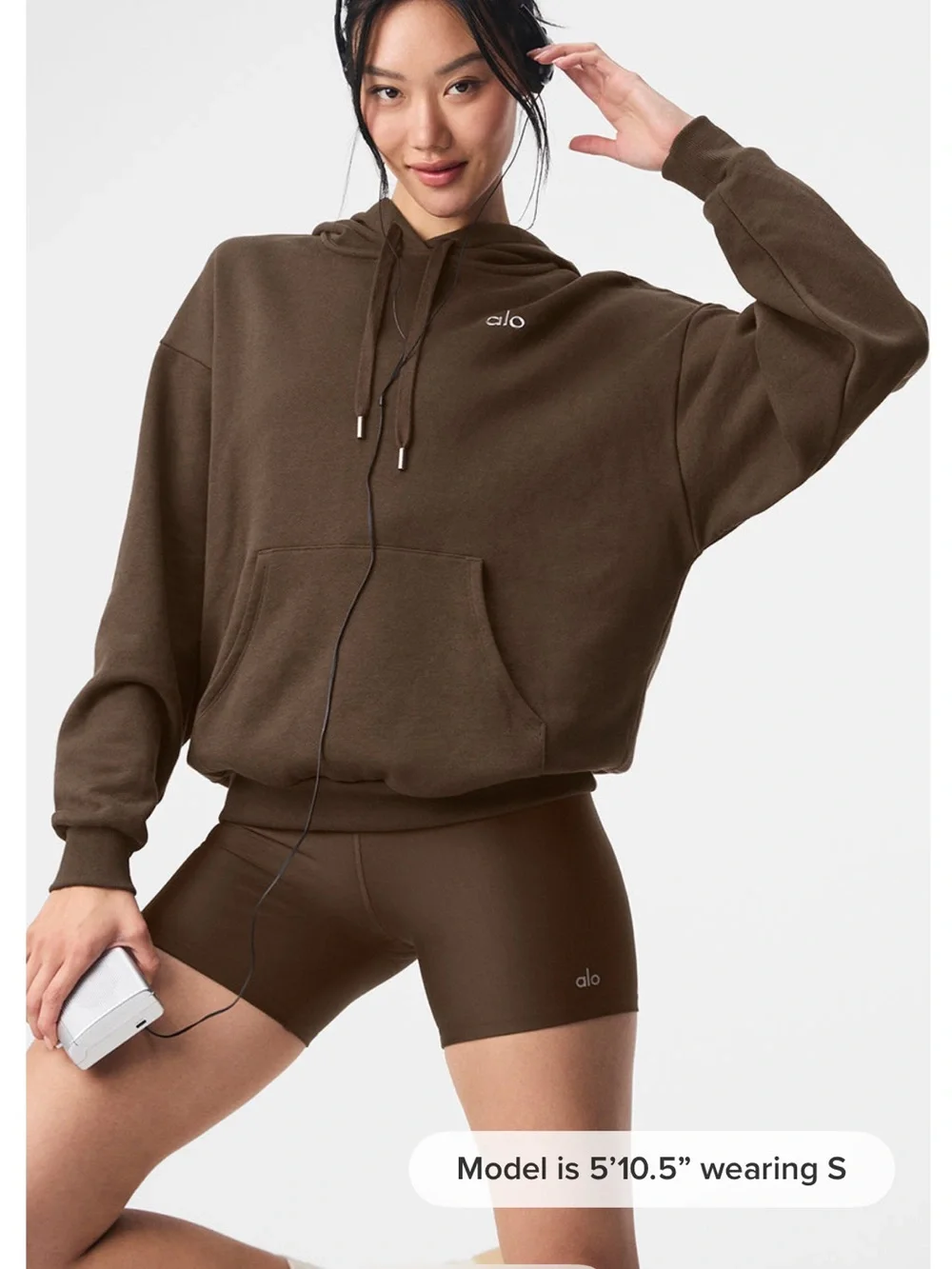 ALO Yoga Chocolate Brown Cropped Hoodie with Drawstring